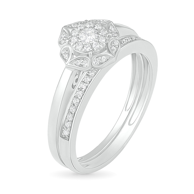 0.29 CT. T.W. Diamond Flower Frame Bridal Set in 10K White Gold