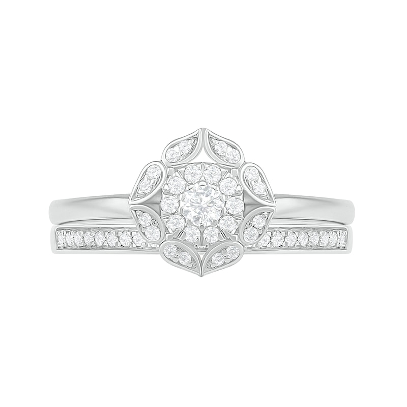 0.29 CT. T.W. Diamond Flower Frame Bridal Set in 10K White Gold