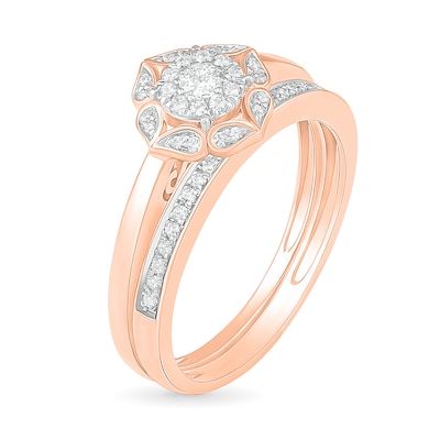 0.29 CT. TW. Diamond Flower Frame Bridal Set in 10K Rose Gold