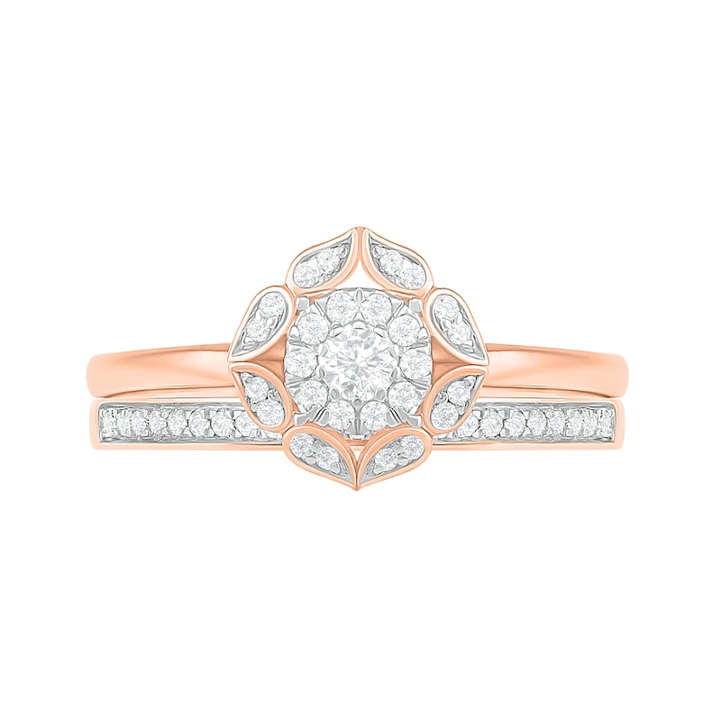 0.29 CT. TW. Diamond Flower Frame Bridal Set in 10K Rose Gold