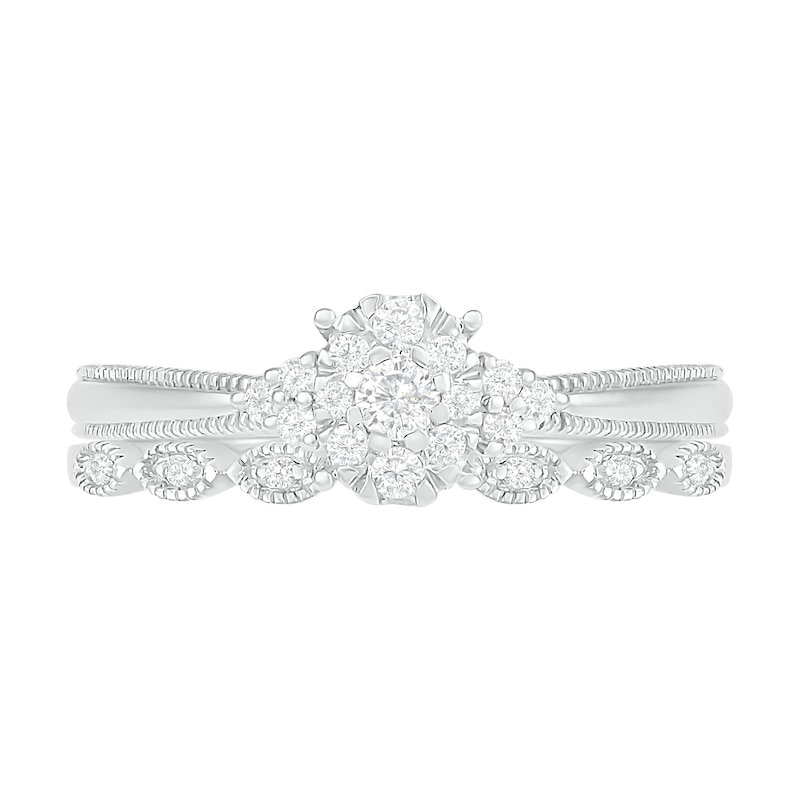 Main Image 3 of 0.23 CT. T.W. Diamond Vintage-Style Scallop Shank Bridal Set in Sterling Silver