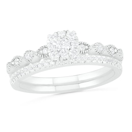 0.37 CT. T.W. Composite Diamond Vintage-Style Bridal Set in 10K White Gold