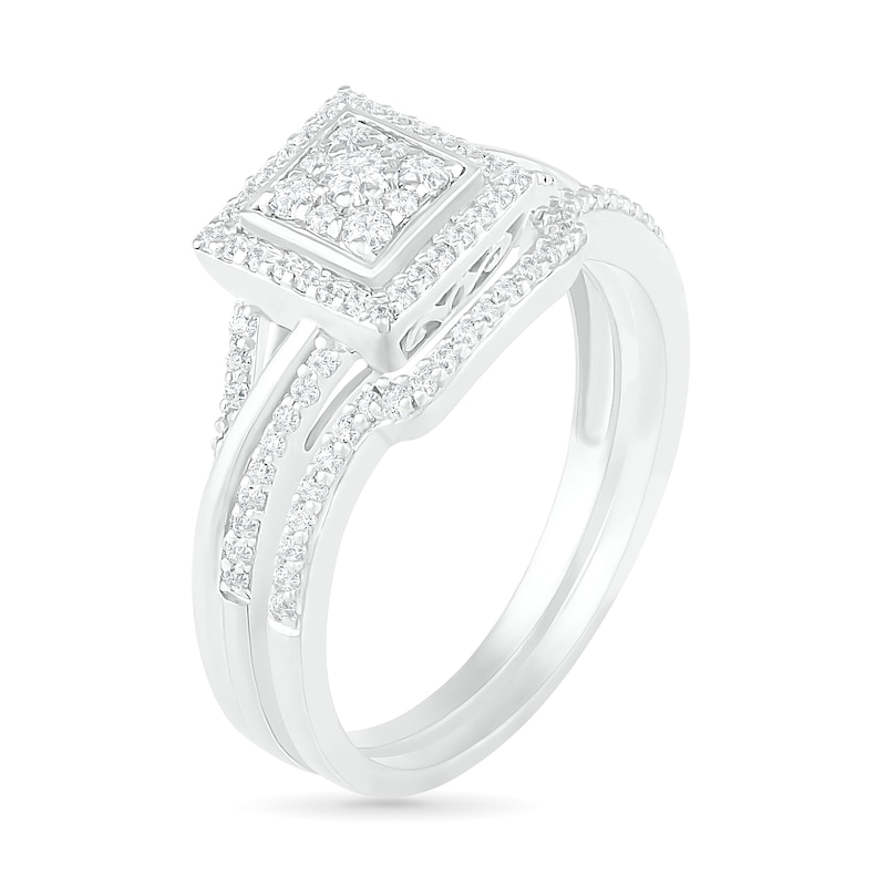 0.37 CT. T.W. Composite Diamond Square Frame Split Shank Bridal Set in 10K White Gold