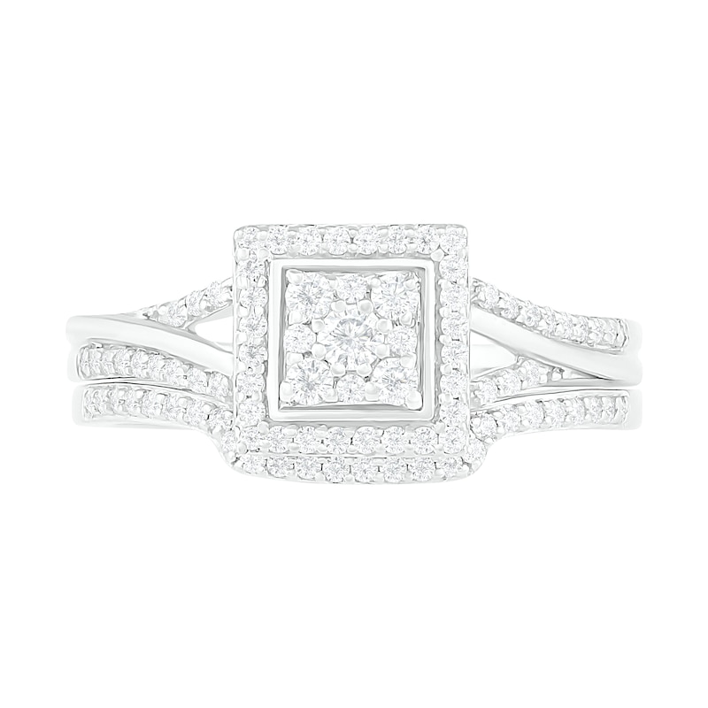 0.37 CT. T.W. Composite Diamond Square Frame Split Shank Bridal Set in 10K White Gold