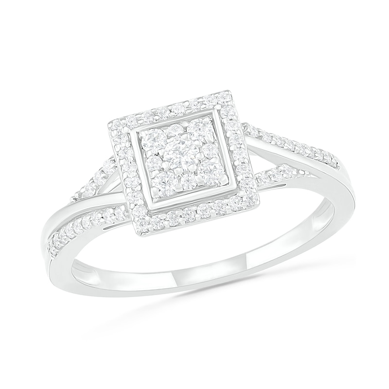 0.37 CT. T.W. Composite Diamond Square Frame Split Shank Bridal Set in 10K White Gold