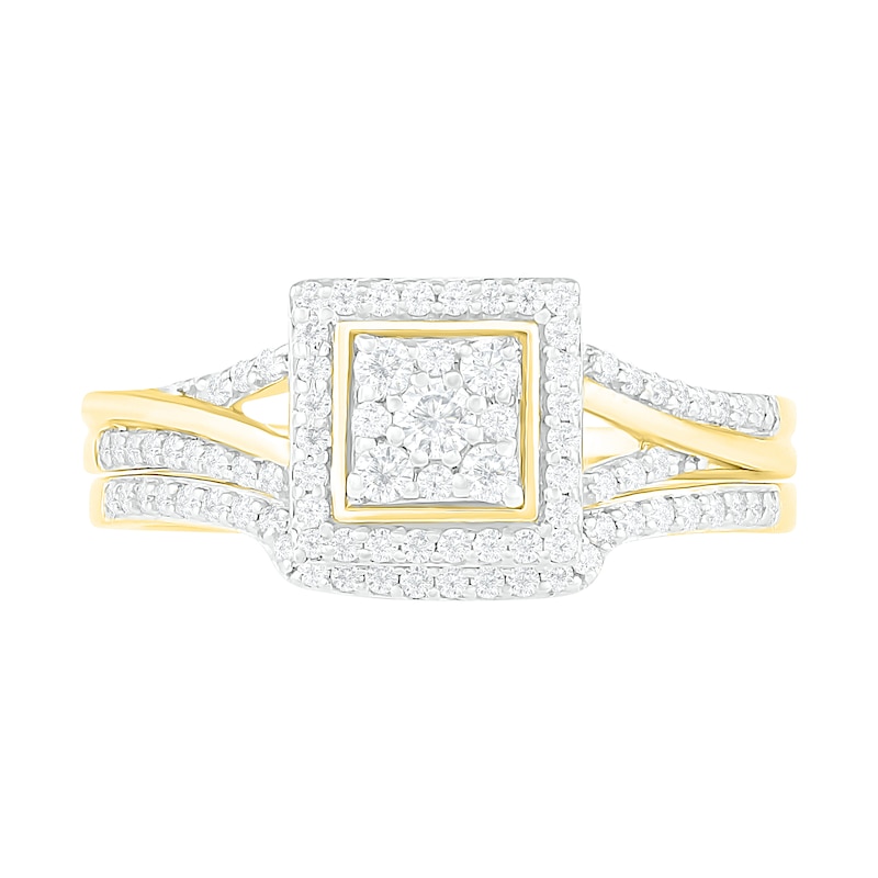 Main Image 3 of 0.37 CT. T.W. Composite Diamond Square Frame Split Shank Bridal Set in 10K Gold