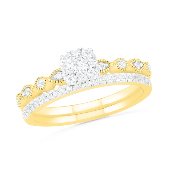 0.37 CT. T.W. Composite Diamond Vintage-Style Alternating Bridal Set in 10K Gold