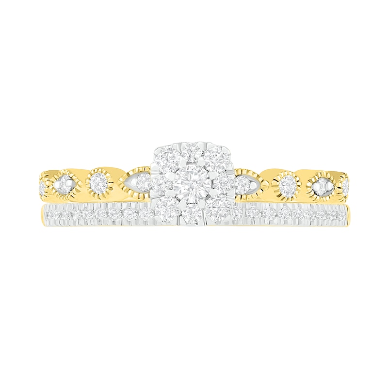 0.37 CT. T.W. Composite Diamond Vintage-Style Alternating Bridal Set in 10K Gold