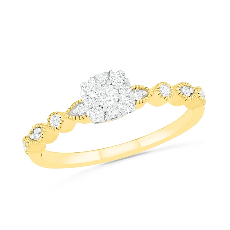 0.37 CT. T.W. Composite Diamond Vintage-Style Alternating Bridal Set in 10K Gold