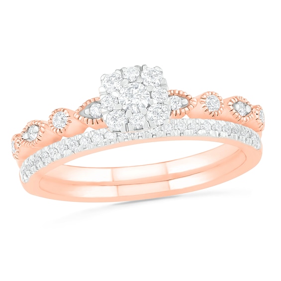 0.37 CT. T.W. Composite Diamond Vintage-Style Alternating Bridal Set in 10K Rose Gold