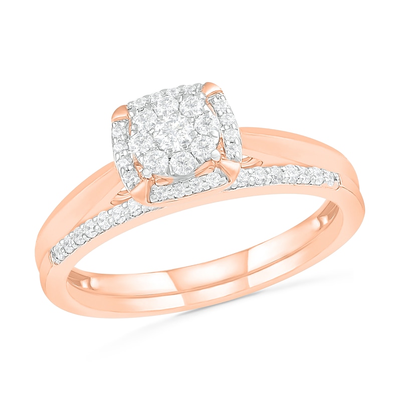 0.29 CT. T.W. Composite Diamond Cushion Frame Bridal Set in 10K Rose Gold|Peoples Jewellers