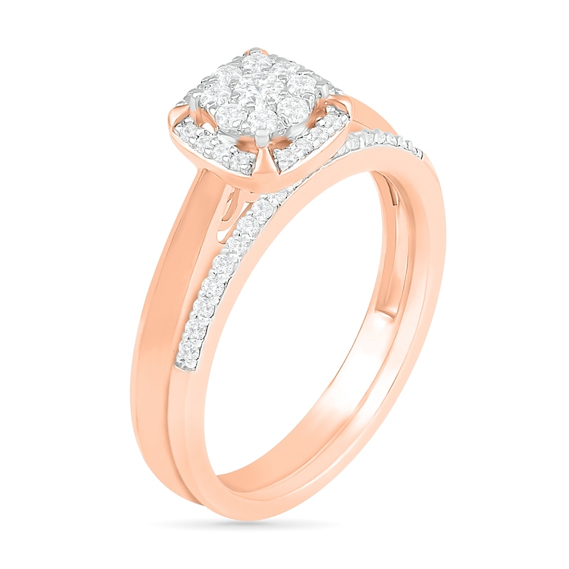 0.29 CT. T.W. Composite Diamond Cushion Frame Bridal Set in 10K Rose Gold