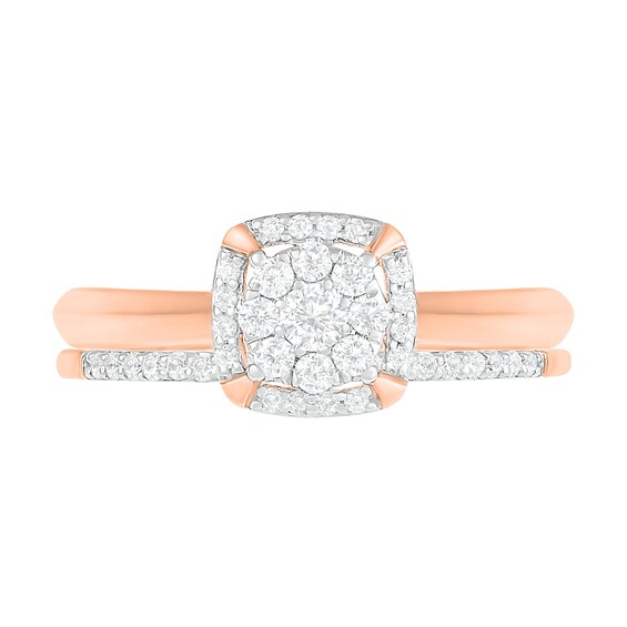 0.29 CT. T.W. Composite Diamond Cushion Frame Bridal Set in 10K Rose Gold