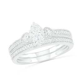 0.29 CT. T.W. Composite Diamond Marquise Vintage-Style Bridal Set in 10K White Gold