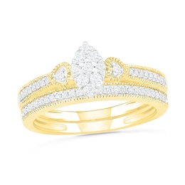 0.29 CT. T.W. Composite Diamond Marquise Vintage-Style Bridal Set in 10K Gold