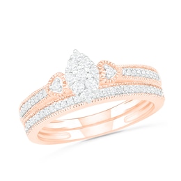 0.29 CT. T.W. Composite Diamond Marquise Vintage-Style Bridal Set in 10K Rose Gold