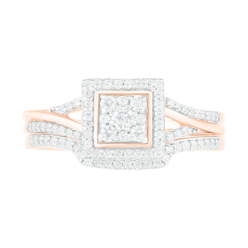 0.37 CT. T.W. Composite Diamond Square Frame Split Shank Bridal Set in 10K Rose Gold