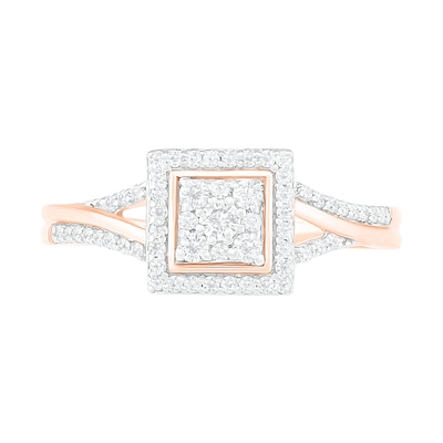 0.37 CT. T.W. Composite Diamond Square Frame Split Shank Bridal Set in 10K Rose Gold