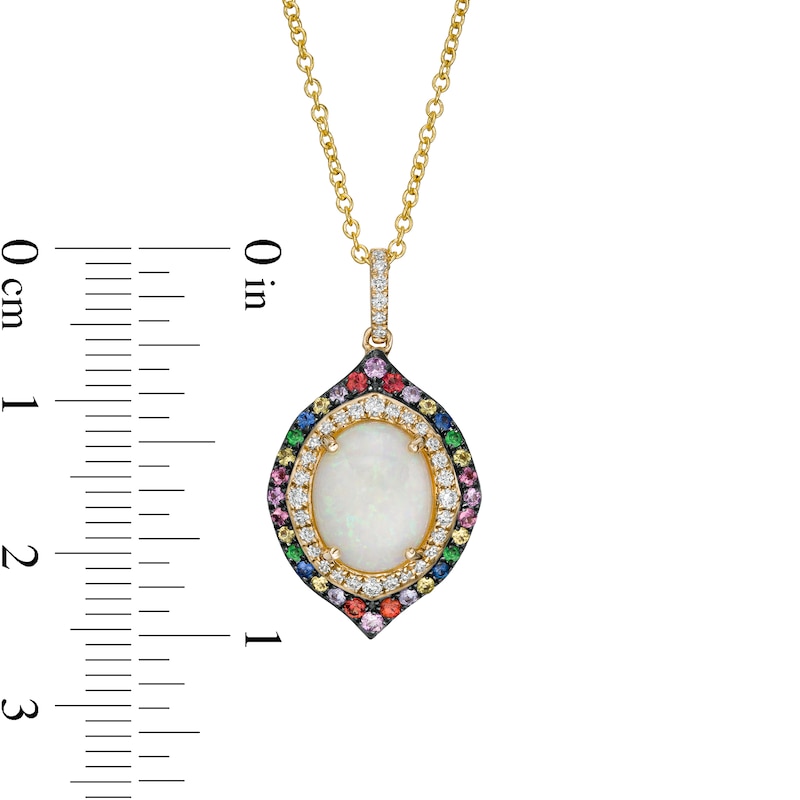 Main Image 3 of EFFY™ Collection Oval Opal, Multi-Gemstone and 0.15 CT. T.W. Diamond Double Frame Pendant in 14K Gold