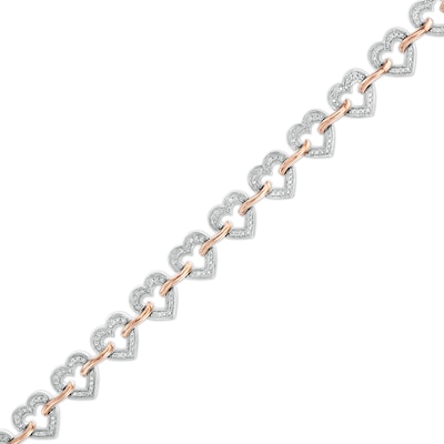 0.10 CT. T.W. Diamond Hearts Bracelet in Sterling Silver and 10K Rose Gold - 7.5"