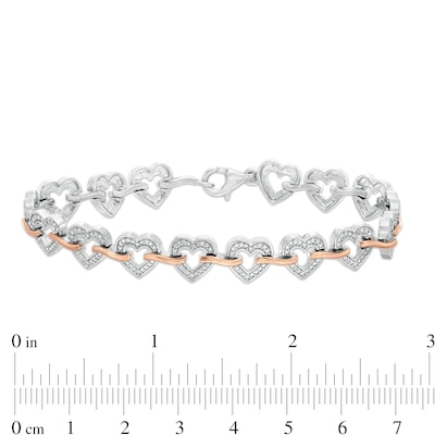 0.10 CT. T.W. Diamond Hearts Bracelet in Sterling Silver and 10K Rose Gold - 7.5"