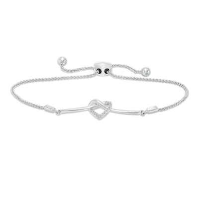 Diamond Accent Heart-Shaped Knot Bolo Bracelet in Sterling Silver - 9.5"