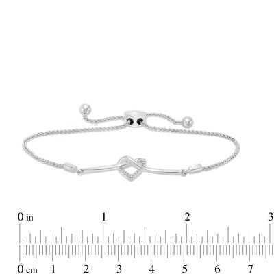 Diamond Accent Heart-Shaped Knot Bolo Bracelet in Sterling Silver - 9.5"