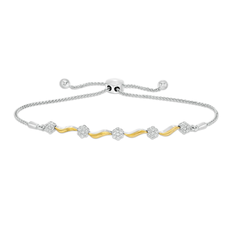 0.40 CT. T.W. Composite Diamond Wavy Bolo Bracelet in Sterling Silver and 10K Gold - 9.5"|Peoples Jewellers