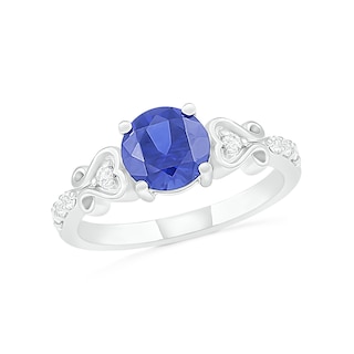 7.0mm Lab-Created Blue and White Sapphire Heart-Sides Ring in Sterling Silver