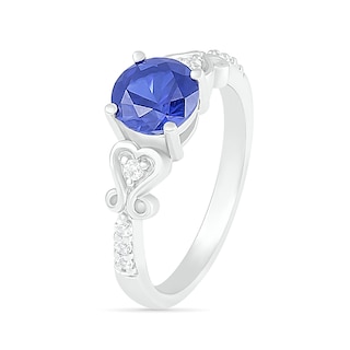 7.0mm Lab-Created Blue and White Sapphire Heart-Sides Ring in Sterling Silver