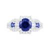 Thumbnail Image 4 of 7.0mm Lab-Created Blue and White Sapphire Ship's Wheel Frame Three Stone Split Shank Bridal Set in Sterling Silver