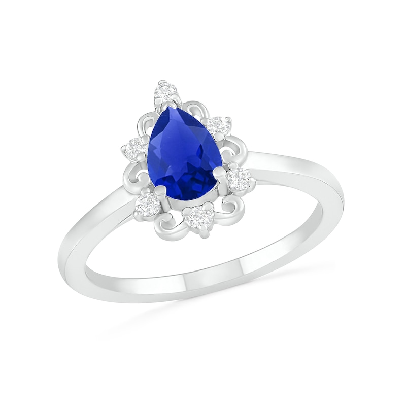 Pear-Shaped Lab-Created Blue and White Sapphire Ornate Frame Vintage-Style Bridal Set in Sterling Silver|Peoples Jewellers