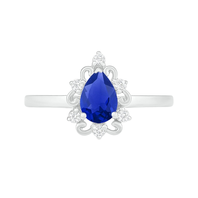 Pear-Shaped Lab-Created Blue and White Sapphire Ornate Frame Vintage-Style Bridal Set in Sterling Silver|Peoples Jewellers