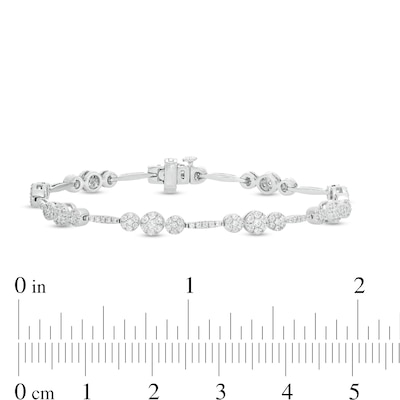 2.00 CT. T.W. Composite Diamond Three Stone Station Bracelet in 10K White Gold - 7.25"