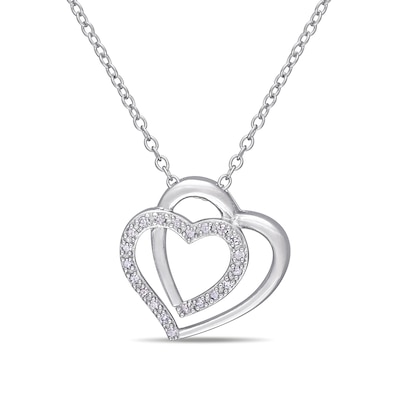 0.10 CT. T.W. Diamond Double Heart Pendant in Sterling Silver