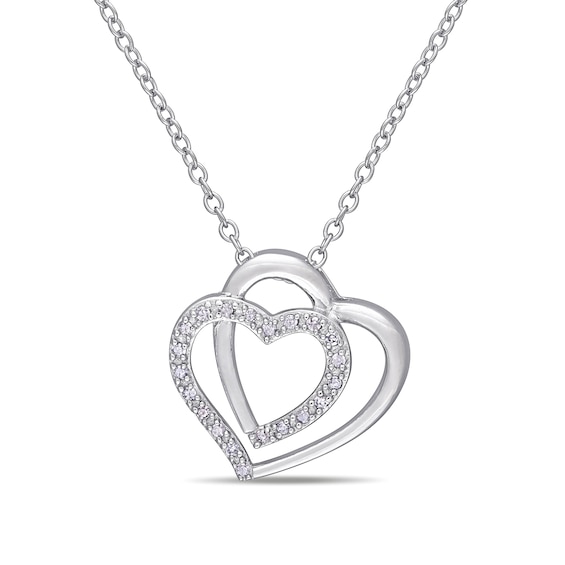 0.10 CT. T.W. Diamond Double Heart Pendant in Sterling Silver