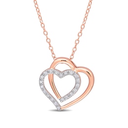 0.10 CT. T.W. Diamond Double Heart Pendant in Sterling Silver with 18K Rose Gold Plate