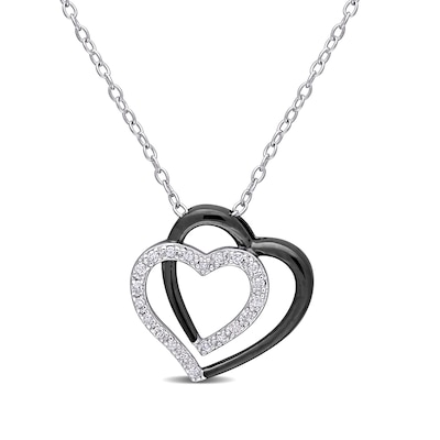 0.10 CT. T.W. Diamond Double Heart Pendant in Sterling Silver and Black Rhodium