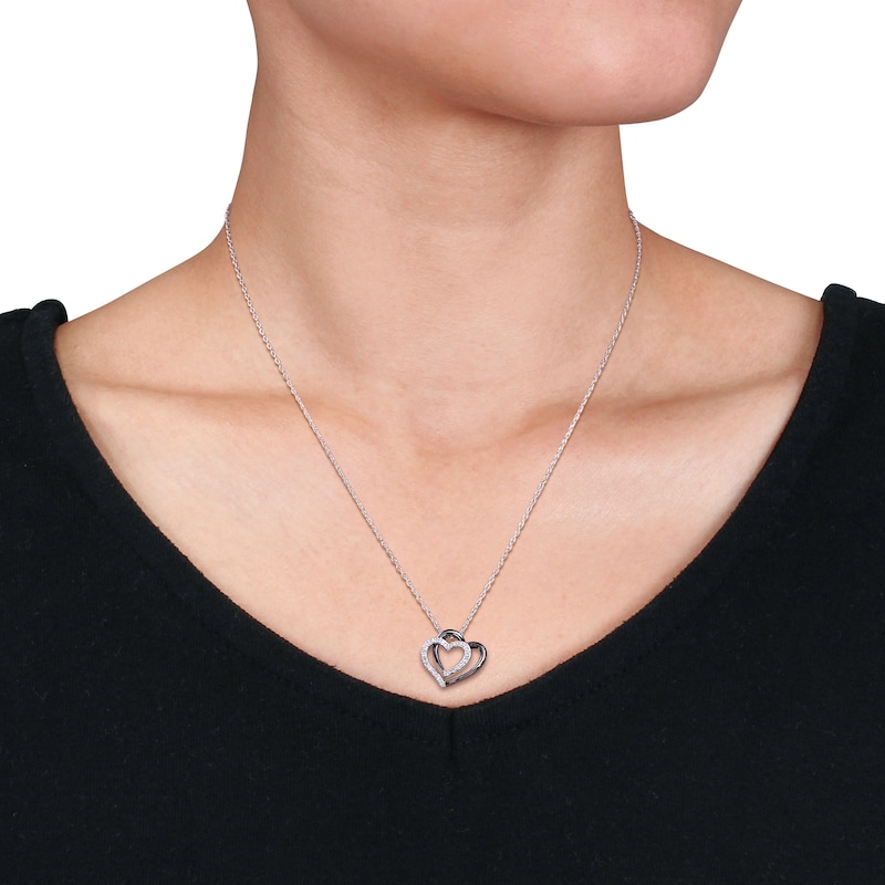 0.10 CT. T.W. Diamond Double Heart Pendant in Sterling Silver and Black Rhodium|Peoples Jewellers