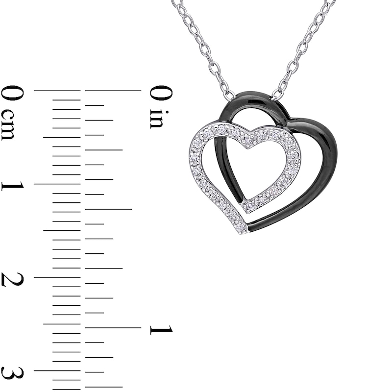 0.10 CT. T.W. Diamond Double Heart Pendant in Sterling Silver and Black Rhodium|Peoples Jewellers