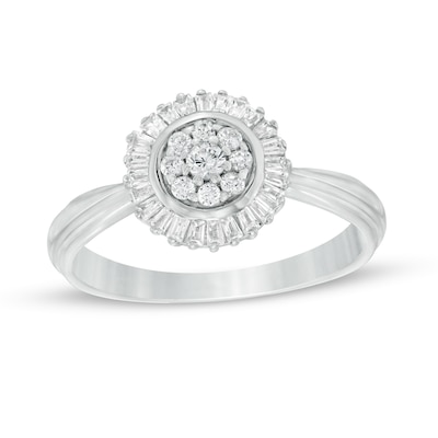 0.25 CT. T.W. Composite Diamond Starburst Frame Promise Ring in Sterling Silver