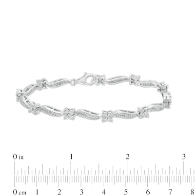 1.00 CT. T.W. Diamond Wavy Flower Station Bracelet in Sterling Silver - 7.25"