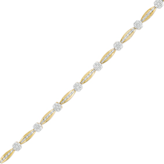 1.00 CT. T.W. Diamond Flower Station Line Bracelet in 10K Gold