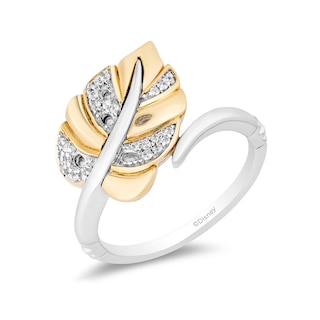 Enchanted Disney Moana 0.085 CT. T.W. Diamond Leaf Bypass Ring in Sterling Silver and 10K Gold