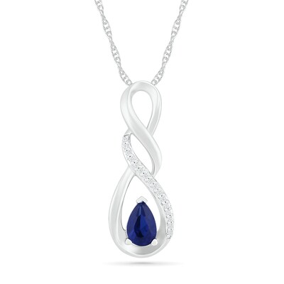 Pear-Shaped Lab-Created Blue and White Sapphire Cascading Infinity Pendant in Sterling Silver