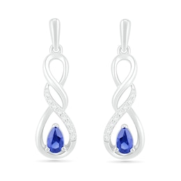 Pear-Shaped Lab-Created Blue and White Sapphire Cascading Infinity Drop Earrings in Sterling Silver