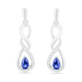 Pear-Shaped Lab-Created Blue and White Sapphire Cascading Infinity Drop Earrings in Sterling Silver