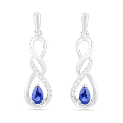 Pear-Shaped Lab-Created Blue and White Sapphire Cascading Infinity Drop Earrings in Sterling Silver