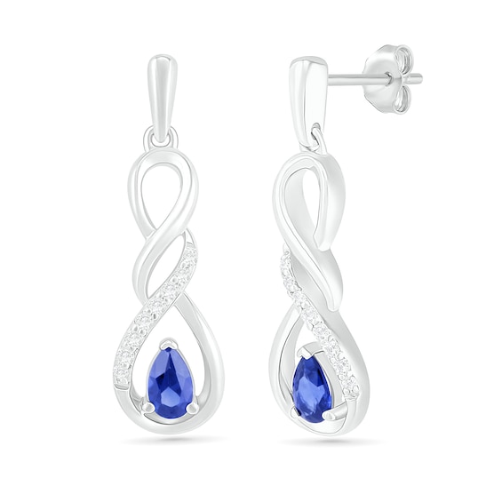 Pear-Shaped Lab-Created Blue and White Sapphire Cascading Infinity Drop Earrings in Sterling Silver