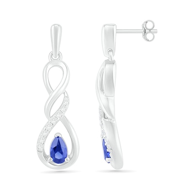 Pear-Shaped Lab-Created Blue and White Sapphire Cascading Infinity Drop Earrings in Sterling Silver